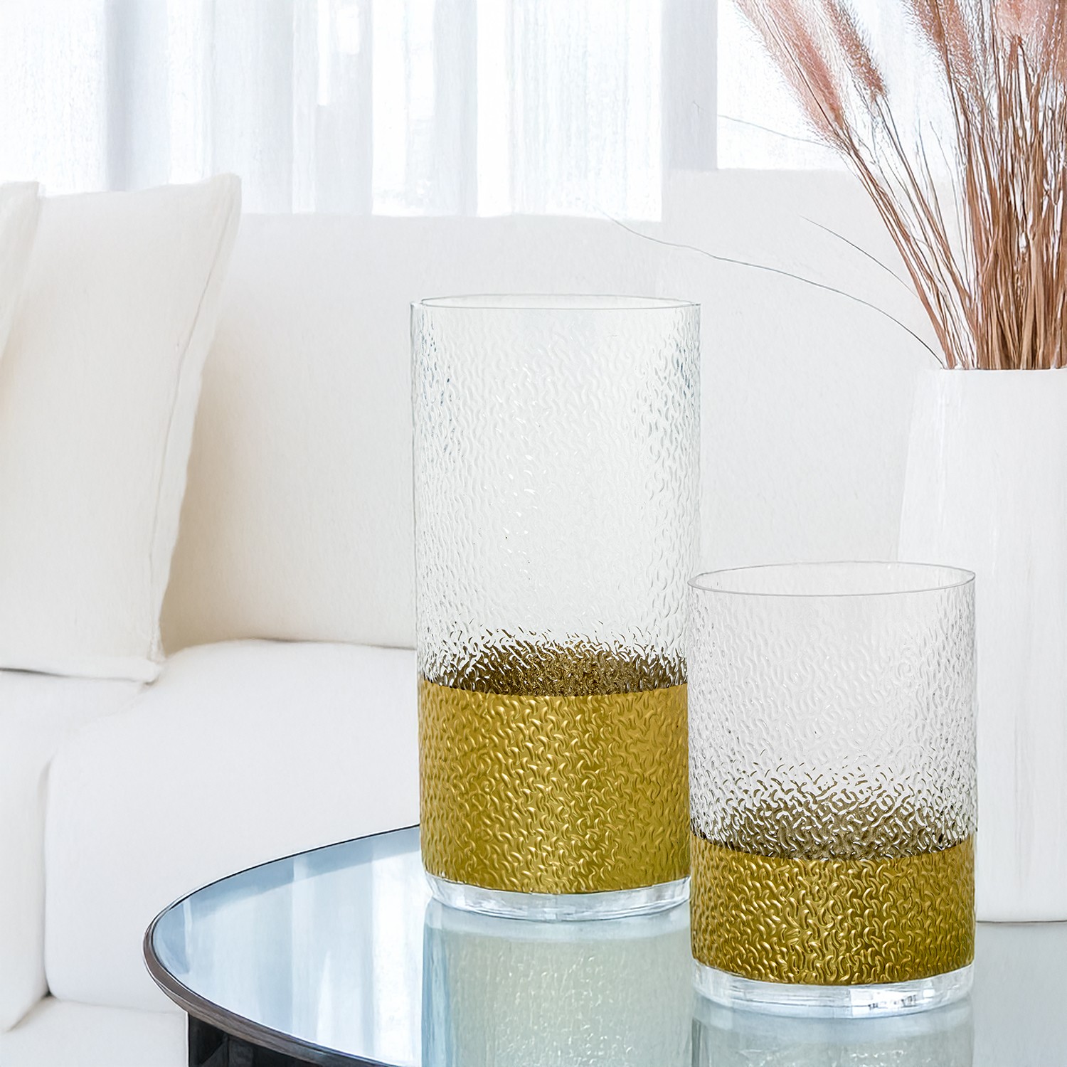 Ваза из  прозрачного стекла с золотом